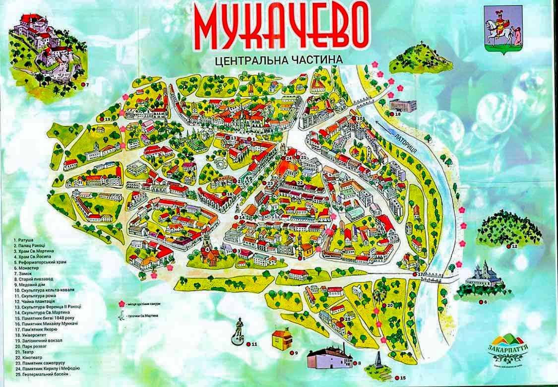 Схематическая карта Мукачево