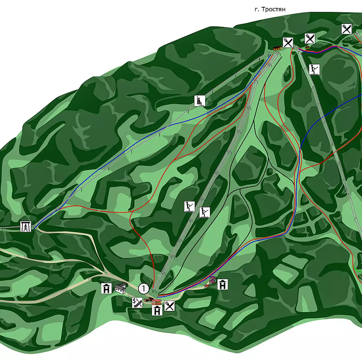 Карти спусків з гори Тростян