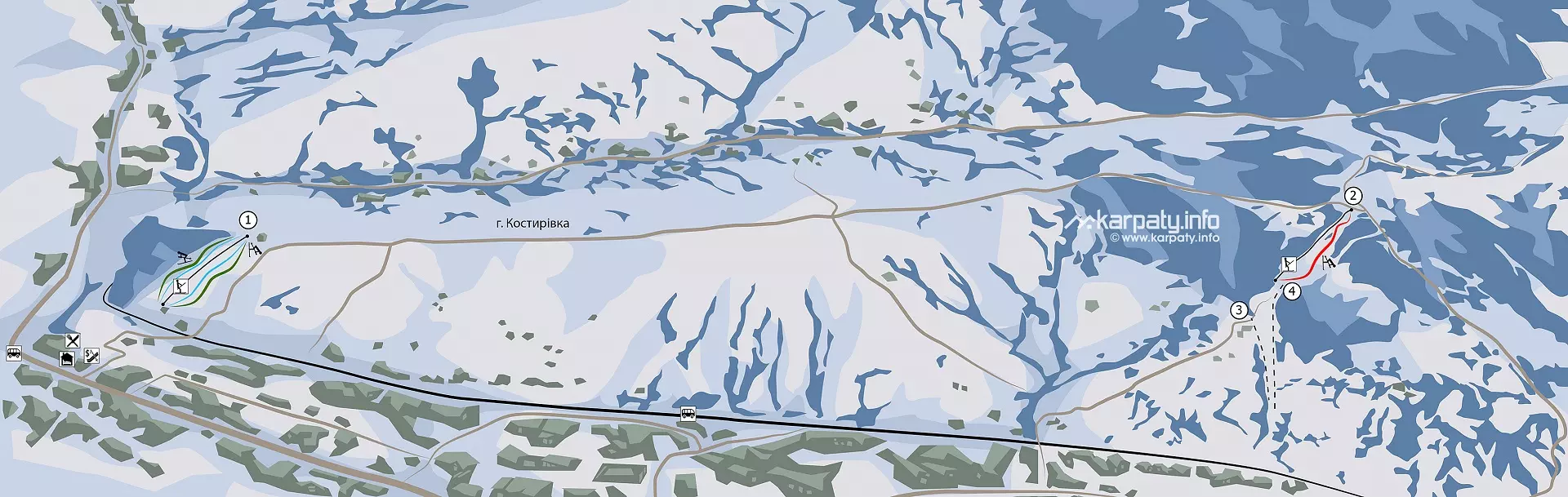 Схема гірськолижних спусків в Ясіні